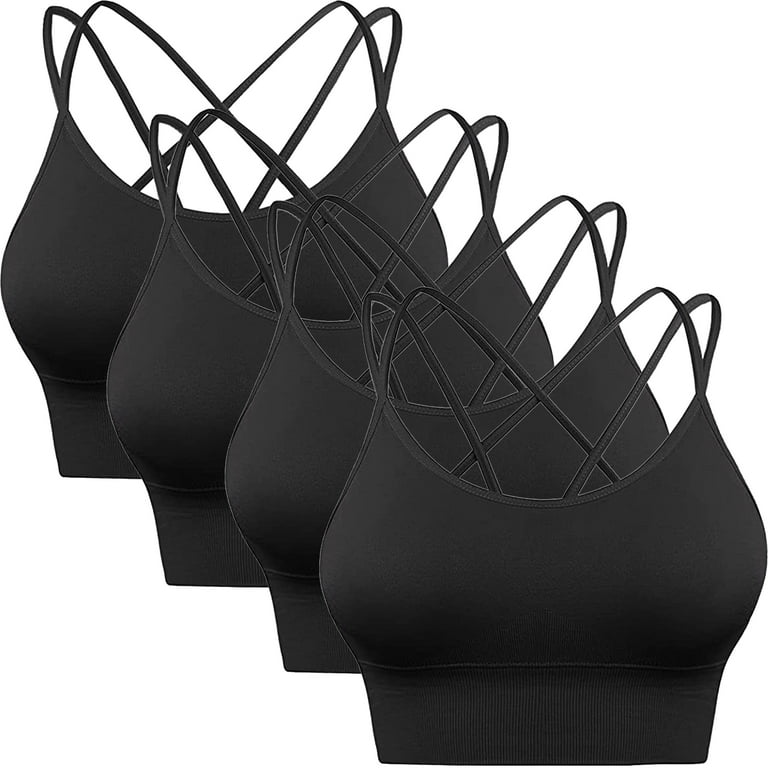 Elbourn Women's Cross Back Sport Bras,Padded Strappy Criss Cross Cropped  Bras for Yoga Workout Fitness 4 Pack 