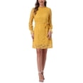 thumbnail image 2 of INSPIRE CHIC Women's Ruffle Crew Neck Long Sleeves Floral Lace Casual Mini Dress S Dark Yellow, 2 of 5