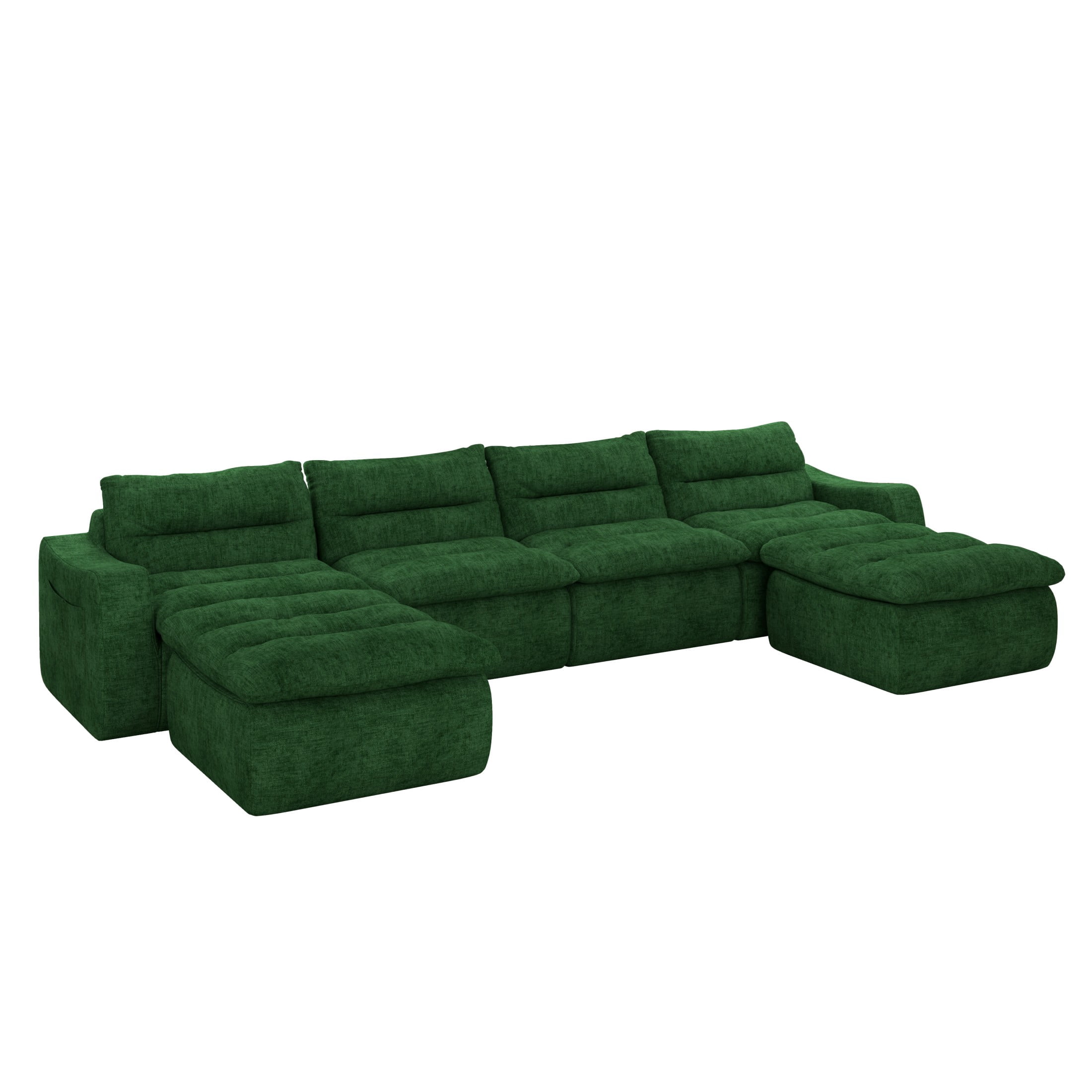Aukfa 150" U-Shape Sectional Sofa with Ottoman, 6-Seater Chenille Modular Couch, Free Combination & Side Pockets, Green