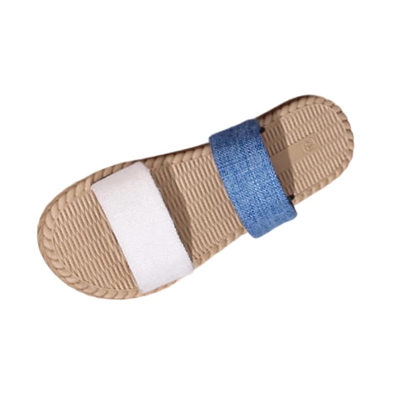 Wensltd Women's Flat Sole Sandals Summer Color Block Strap Sandals Beach Wear Trendy Outdoor Comfortable Slippers Sky Blue
