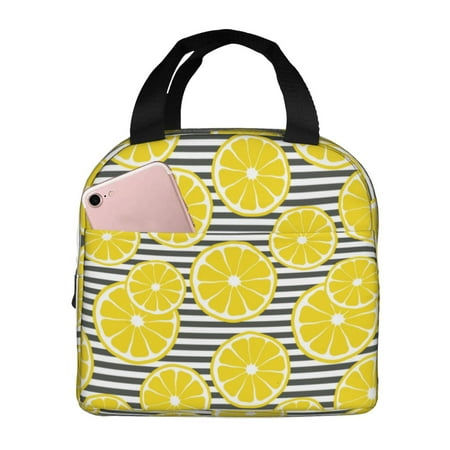 Insulated Lunch Bag for Women Men - yellow Lemon print Leakproof Cooler Lunch Box for Women Men  Lunch Tote Bags for Work School Picnic Travel