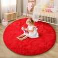 thumbnail image 2 of KIXINWA Red Round Rug for Girls Bedroom, Fluffy Circle Rug for Kids Room, 4x4 Feet Fuzzy Circular Rug, Soft Plush Area Rug for Bedroom, Non Slip Shaggy Living Room Rug, 2 of 6