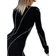 thumbnail image 4 of hirigin Female Bodycon Dress, Contrast Color Crew Neck Long Flare Sleeve Ribbed One-Piece for Spring Fall, S/M/L, 4 of 5