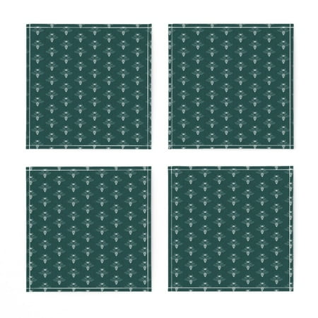 

Linen Cotton Canvas Cocktail Napkins (Set of 4) - Bees Green Honey Bee Blue Teal Dark Print Cloth Cocktail Napkins by Spoonflower