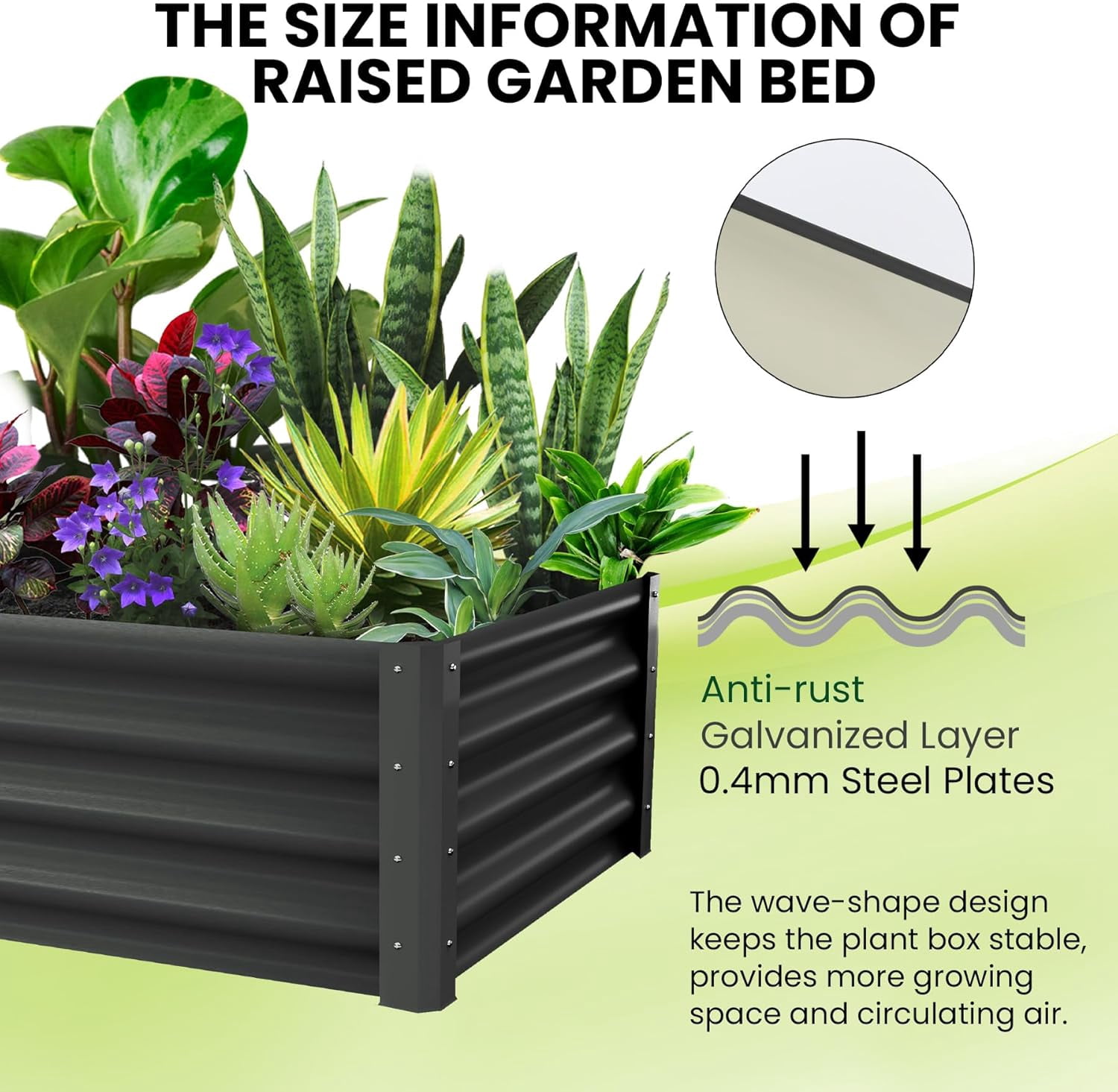 Acekid Raised Garden Bed Set of 2 - 6x3x2FT Galvanized Raised Garden Bed, Large Outdoor Planter, Open Base, Safety Edge, Gardening Glove