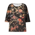thumbnail image 5 of Blouse Courte pour Femmes, Chemise Décontractée Imprimée à Manches 3/4 avec Col Rond et Tissu Polyester Respirant pour Printemps Été, 5 of 5