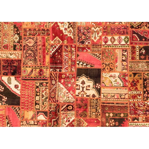 Ahgly Company Indoor Rectangle Patchwork Orange Transitional Area Rugs, 2' x 5'
