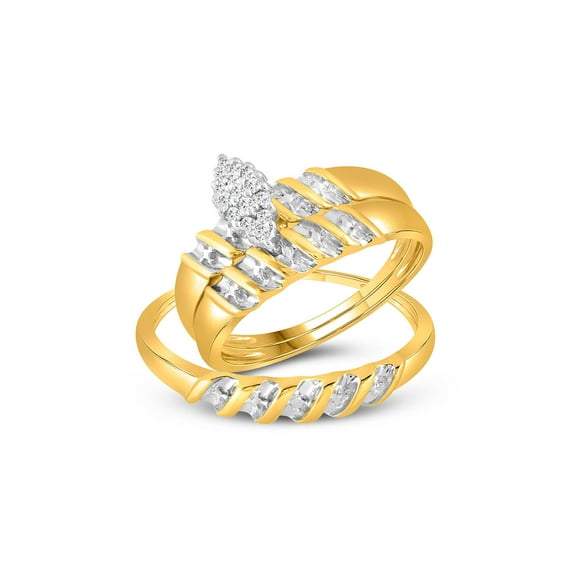 FB Jewels 10k Yellow Gold Diamond Marquise-shape Cluster Bridal Wedding Trio Mens Womens Ring Band Set