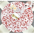 thumbnail image 1 of Rally Home Goods Indoor/Patio Round Fitted Vinyl Tablecloth, Flannel Backed & Elastic Edge, Oil & Waterproof Wipeable Cover, Floral Red Christmas Holiday Pattern for 5-Seat Table of 24-32’’ Diameter, 1 of 8