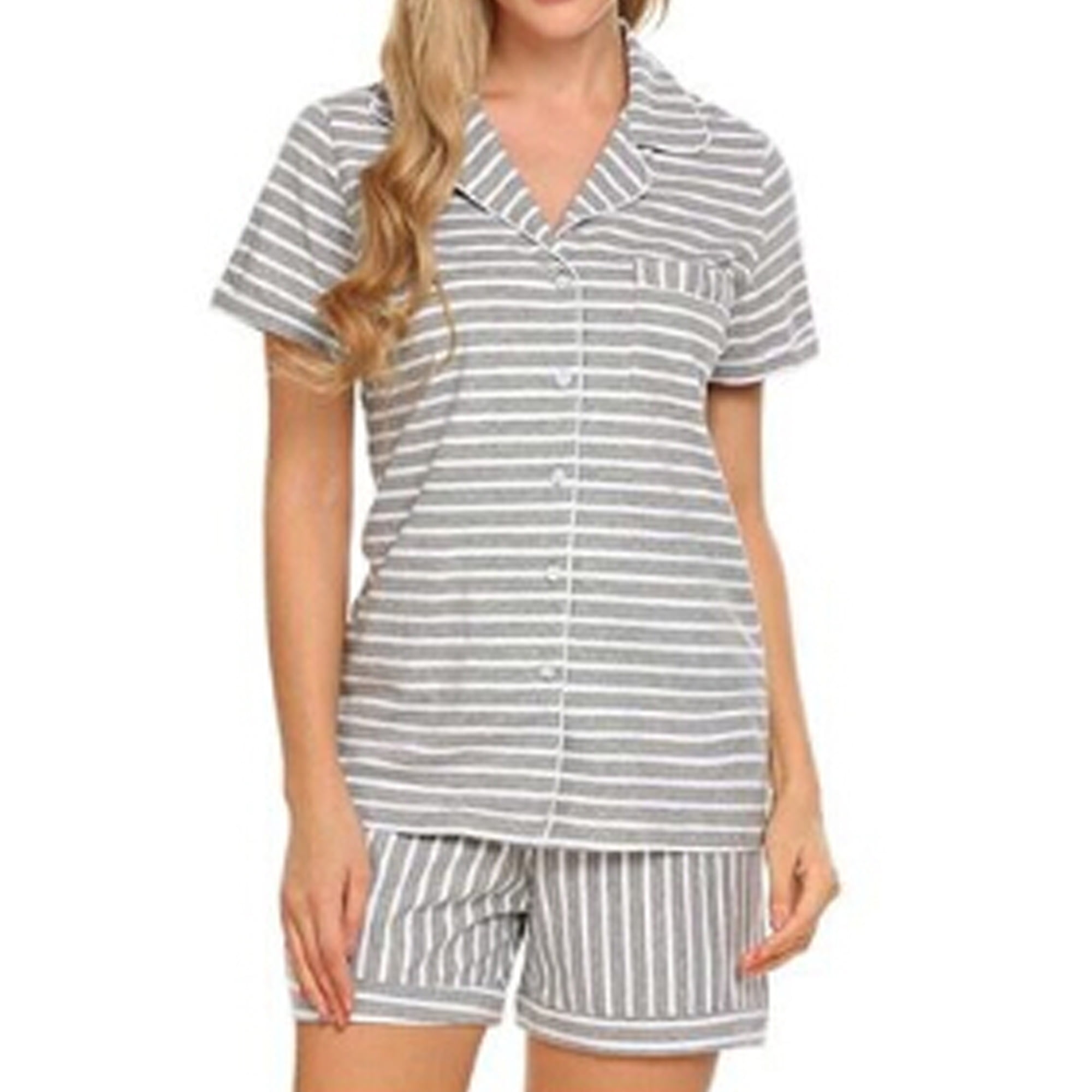 lioraitiin Womens Summer Pajamas Set Short Sleeve Button Down