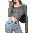 thumbnail image 3 of KOMOO Women Mesh Sheer Tops Long Sleeve See Through T-Shirt Fashion Oblique Shoulder Irregular Crop Tops Clubwear, 3 of 7