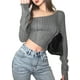 thumbnail image 3 of Txlixc - Camiseta informal de manga larga para mujer con hombros oblicuos y ombligo descubierto irregular Txlixc  Sexy, 3 of 7