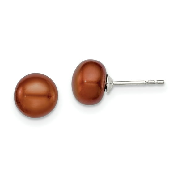 Primal Silver Sterling Silver Rhodium-plated 7-8mm Brown Freshwater Cultured Button Pearl Stud Earrings