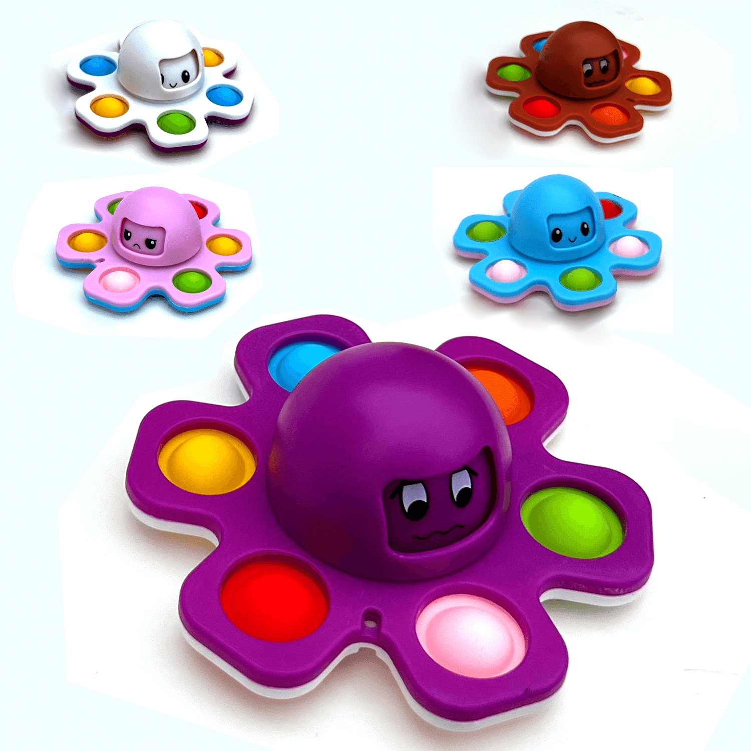 5x Pack Cute Simple Bear Octopuse Dimple Mini Bubble Poppet Toys Keychain Fidget 