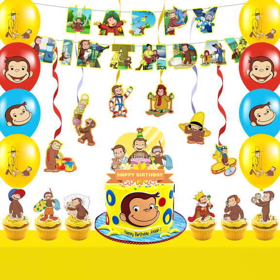 Curious George Party Decorations Supplies, Curious George Birthday Party Decorations Set - Curious George Balloons Cupcake Toppers Banner etc Curious George Birthday Decorations