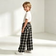 thumbnail image 5 of Girls Plaid Pants with Pockets Baggy Elastic Waist Drawstring Fall Fashion Casual Kids Wide Leg Pants Black 14, 5 of 5