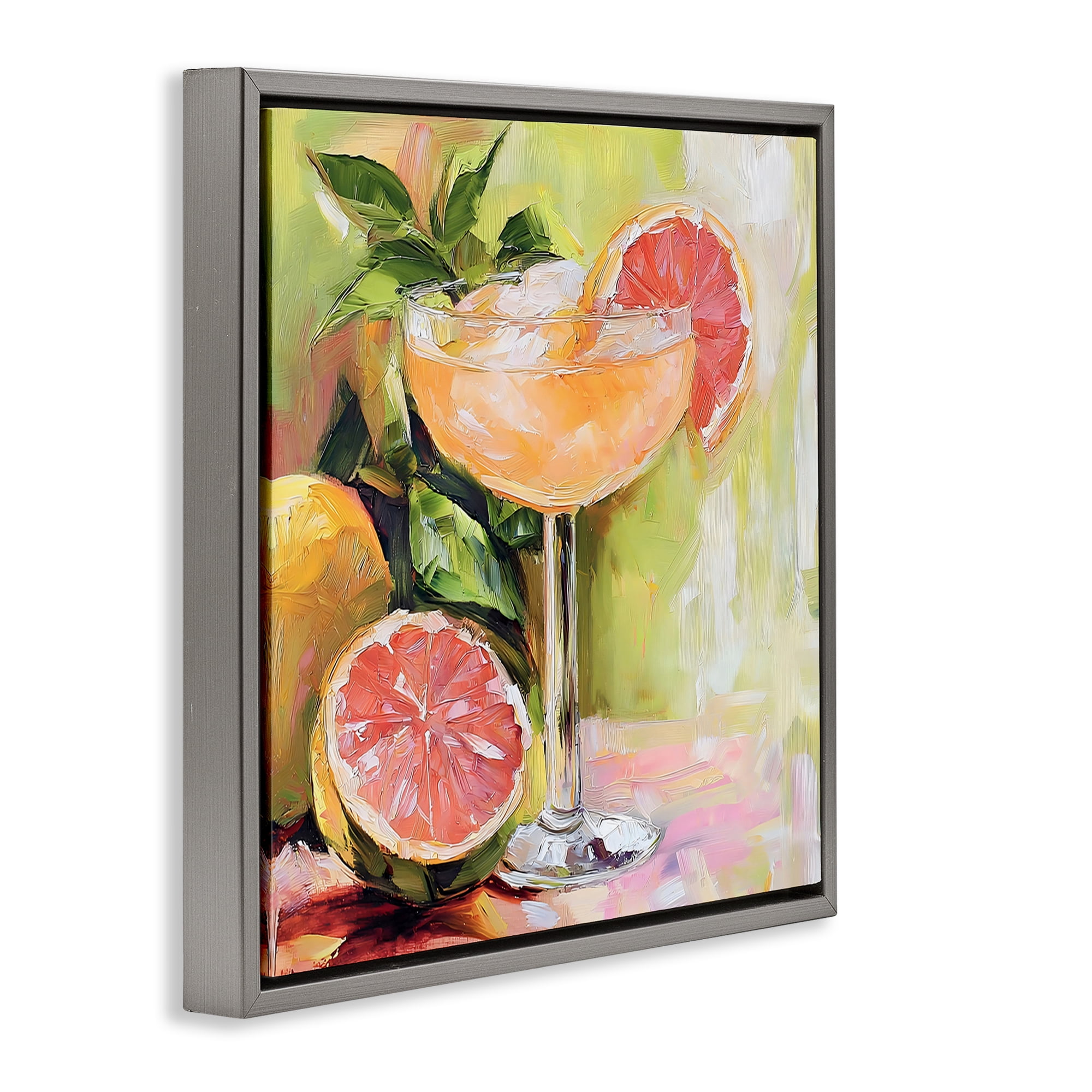 Stupell Industries Grapefruit Summer Cocktail Gray Framed Floater Canvas Wall Art, design by Riley B