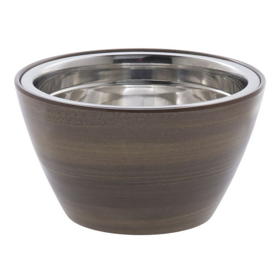 HUBERT® Salad Bowl Acacia Faux Wood Melamine with Stainless Steel Bowl Insert - 7" Dia x 4" H