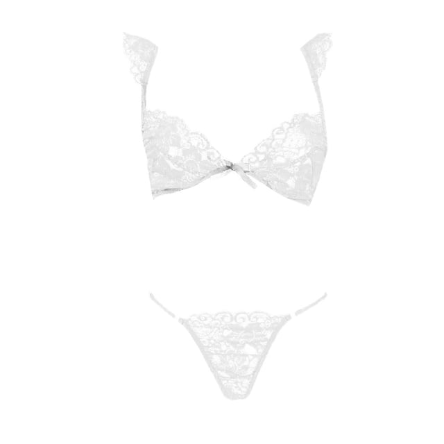 Gibobby Conjunto de lencería Sexy Ropa Lencería para Mujer Encaje Interior Halter Chemise V Cuello Camisón Sexy Ropa de Dormir Camisón Malla(Blanco, G)