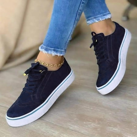 

HIBRO Women s Fashion Casual Flock Round Oxford Lace Up Flat Single Shoes
