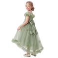 thumbnail image 4 of IBTOM CASTLE Kids Girls Princess Dress Mesh 3D Flower Ruffle Tulle Dress Flower Girl Dress Birthday Party Dress Bowknot High-low Hemline Decor Green, 4 of 7