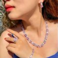 thumbnail image 4 of CZ Square Flower Pink Necklace Ring 4pc Bridal Banquet Silver Plated Jewelry Set, 4 of 9