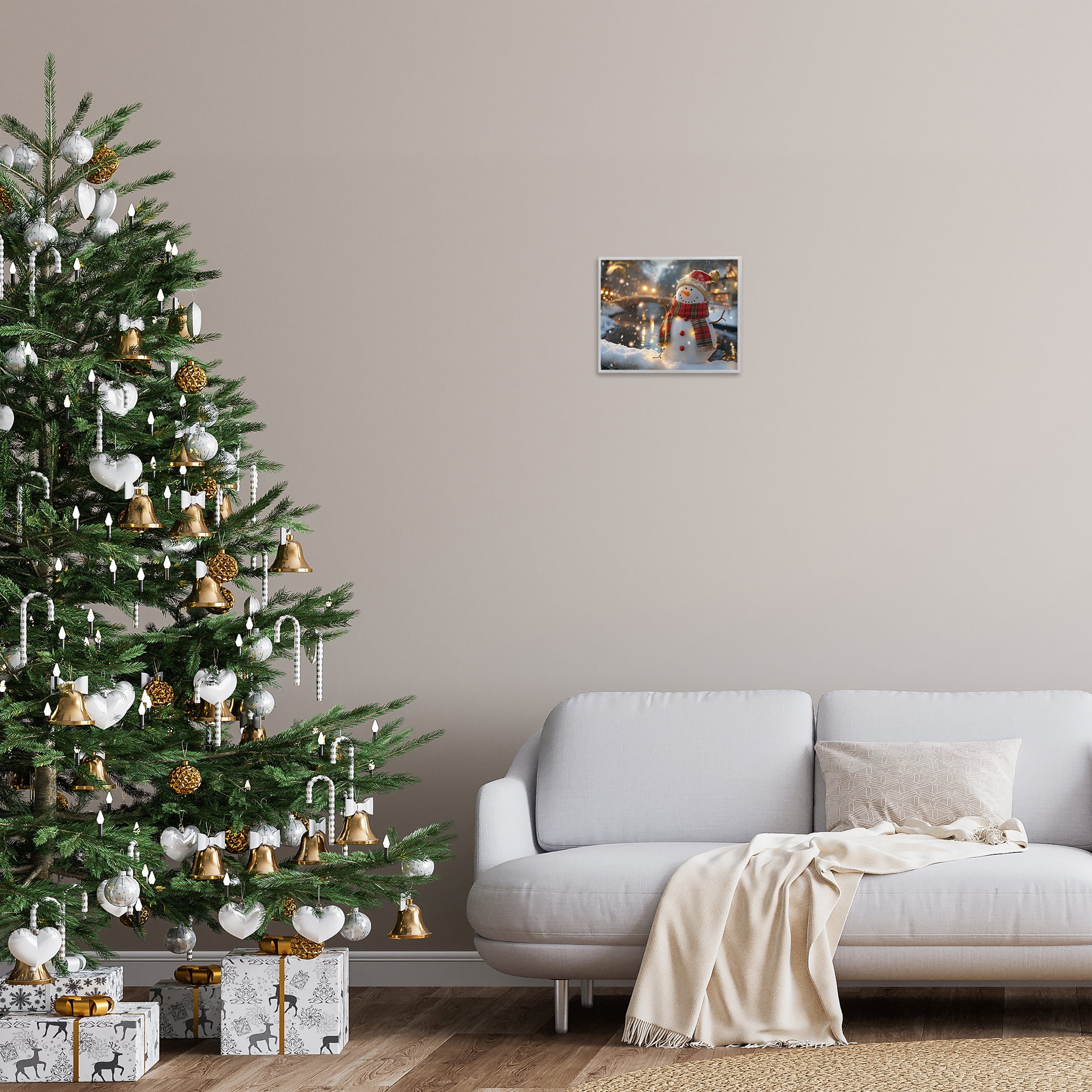 Stupell Industries Snowman Windy Winter Scene Holiday Painting Gray Framed Art Prints Wall Art, 14 x 11