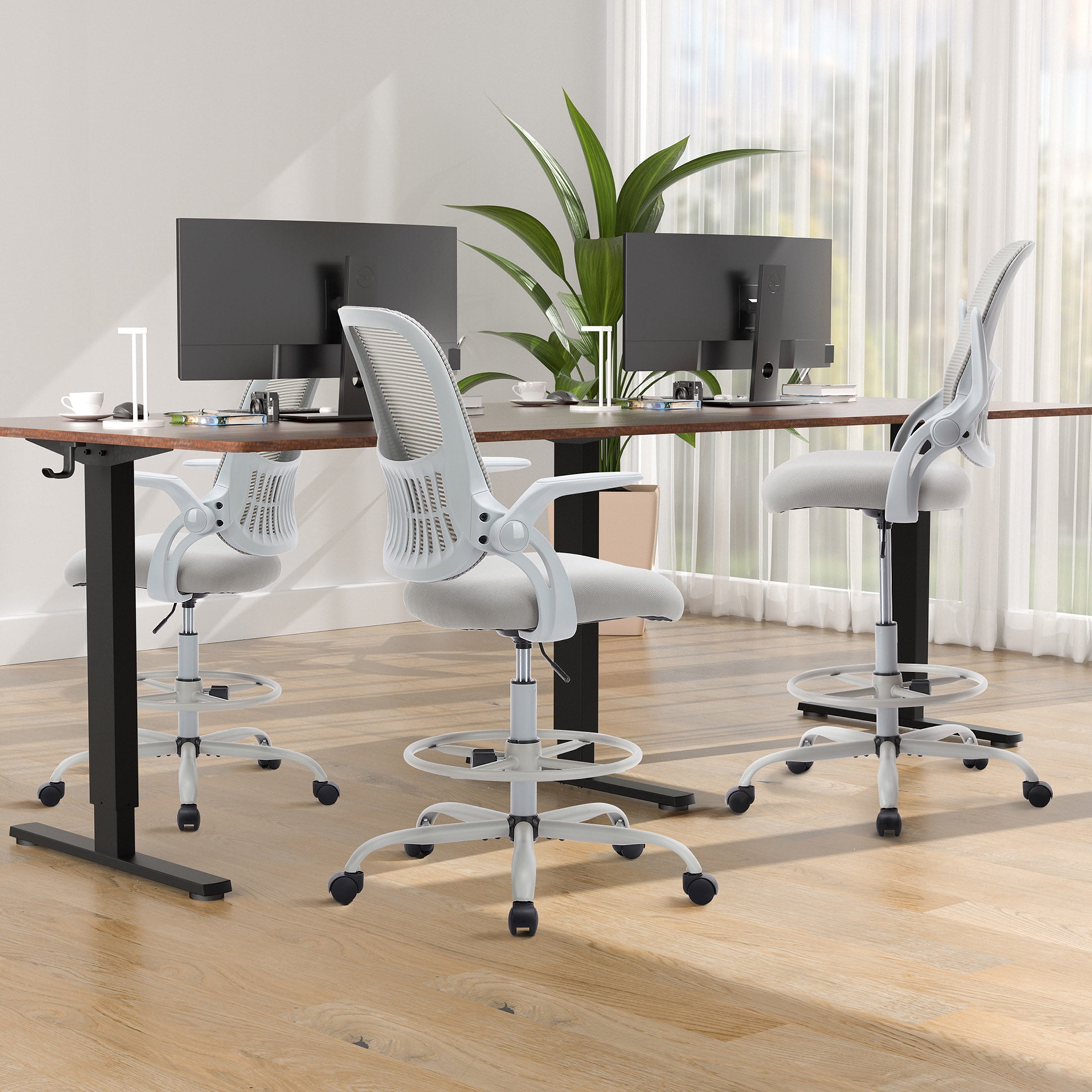 JOINSUN Home Office Desk Chair, Ergonomic Mid Back with Adjustable Height, Lumbar Support, Gray