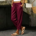 thumbnail image 2 of LEAVINGSUO Linen Pants for Women Summer Casual Drawstring Elastic Waist Pant Loose Wide Leg Button Trousers With Pockets Hot Pink XL, 2 of 8