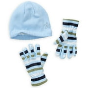 Girls' Stripe and Star Glittered Fleece Beanie & Gloves Set