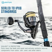 Quantum Benchmark Spinning Fishing Reel, Size 8000 Reel, 5+1 Bearings, 4.7:1 Gear Ratio, Aluminum Frame, SEALOQ 6 Protection, GEARTEQ Machined Gears, CFX200 Carbon Fiber Xtreme Drag, Silver/Blue