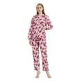 thumbnail image 3 of GLOBAL Womens Cotton Pajama Sets Long Sleeve Button Down Sleepwear Comfy Loungewear Soft Pjs Set Pink Red Blossom L, 3 of 6