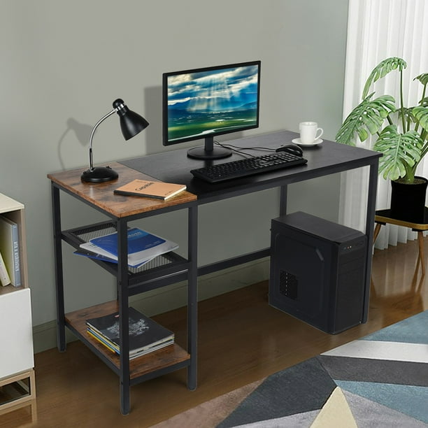 Oxodoi 47 Inch Basic Metal Student Computer Desk With 2 Tier Shelves And Tower Shelf For Home Office Com Student Computer Desk, Metal Student Computer Desk