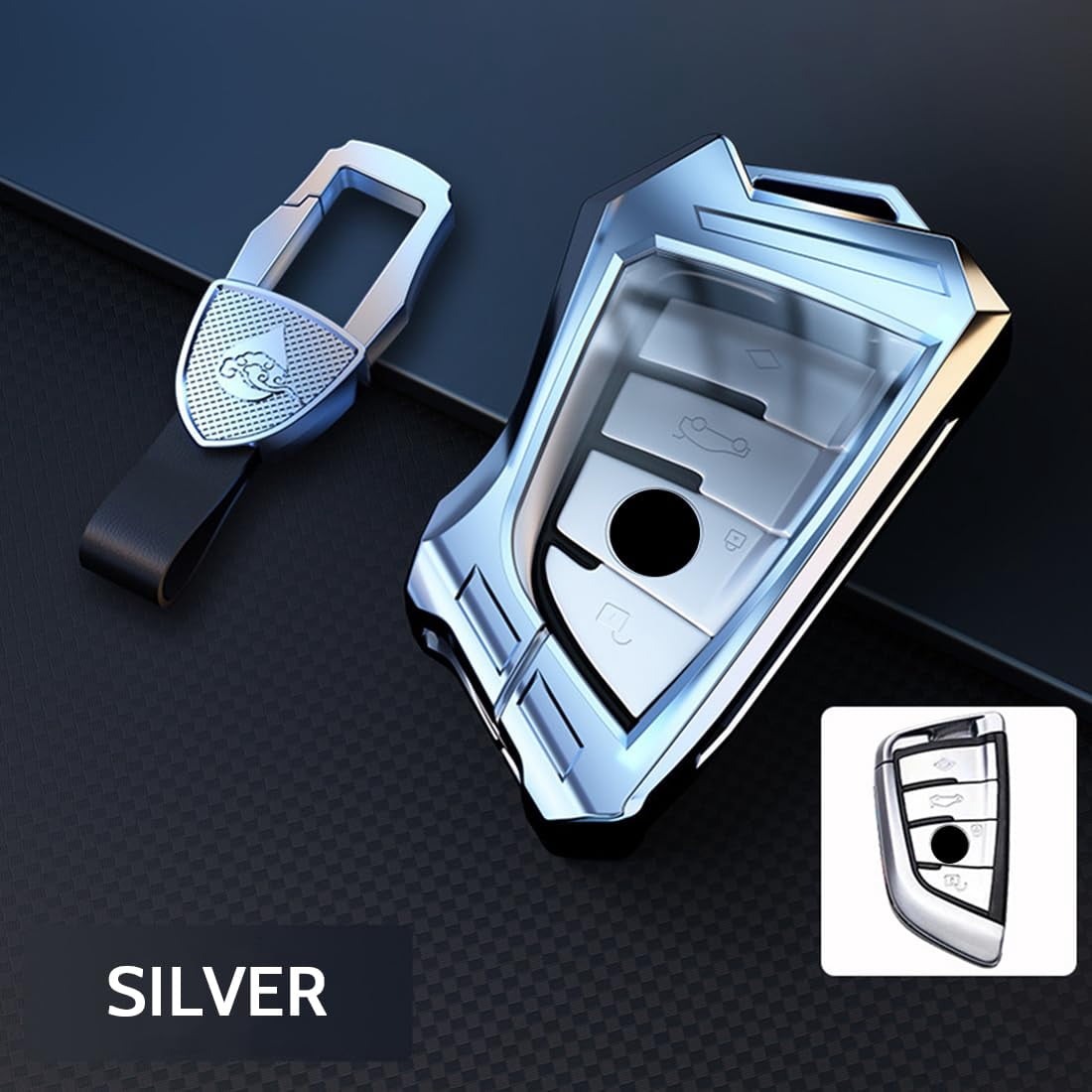 Key Cover Case, Zinc Alloy Smart Remote Key Fob Case Holder Shell Compatible for BMW 1 2 5 6 7 M Series F15 F16 F48 X1 X2 X3 X5 X6 X7 GT Series