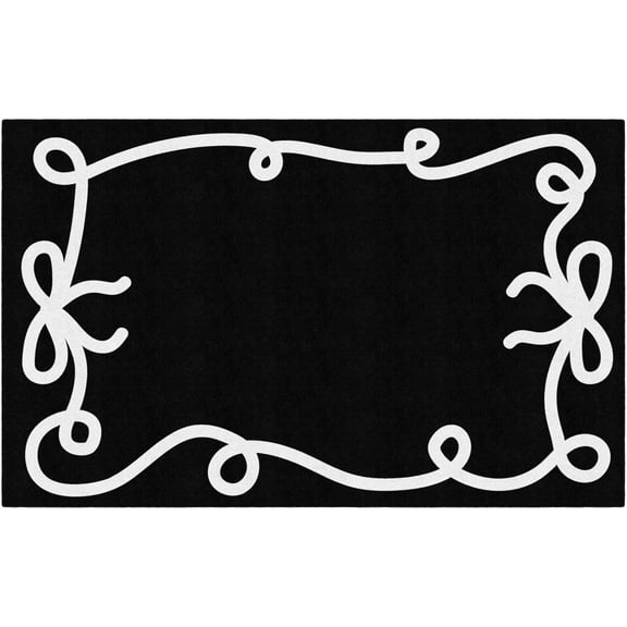 Bow Border Black Classroom Rug Non Slip Area Rug for Classroom Carpet Comfort Rug Large Rug for Teaching Playroom, 5x7 Ft - Black