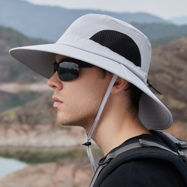Men Mountaineering Fishing Solid Color Hood Rope Outdoor Shade Foldable Casual Breathable Bucket Hat