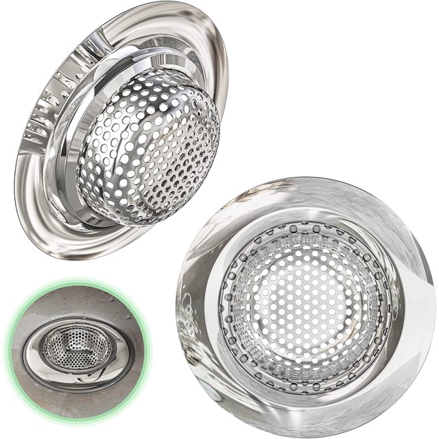 Sink Strainers, Set of 2, For All Drains, Kitchen Sink Grid, Sink Grid, Sink Drain, 7cm Hair Extension Chain