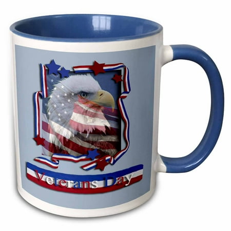 - 3dRose Veterans Day Patriotic Eagle - Two Tone Blue Mug, 11-ounce