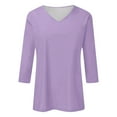 thumbnail image 4 of XIAONU Women's V Neck Three Quarter Sleeve Solid Color Casual T-Shirt Top Regular Fit Basic Tee, 4 of 4
