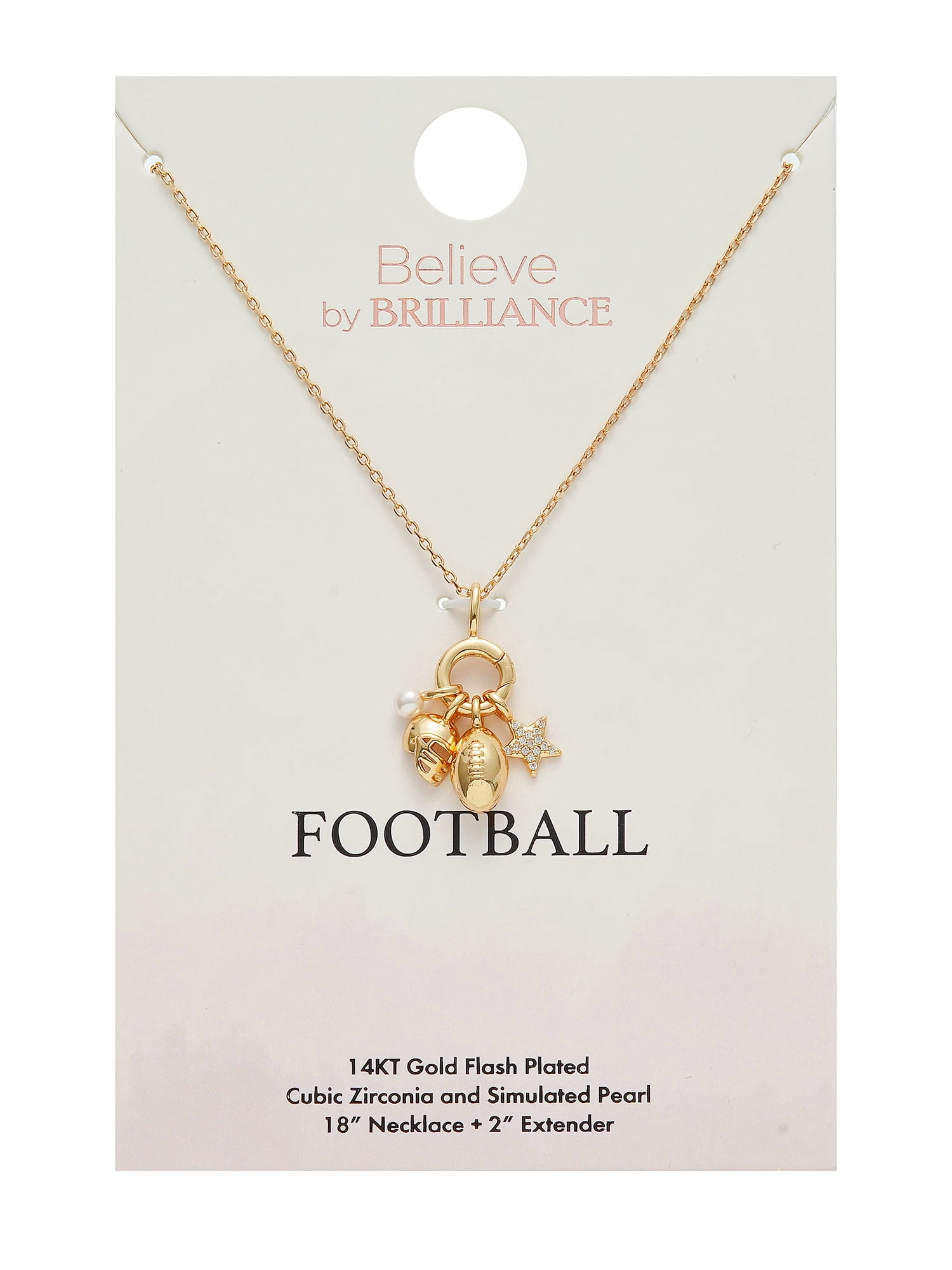 Believe by Brilliance Football Removable Charms Necklace in 14KT Gold Flash Plated