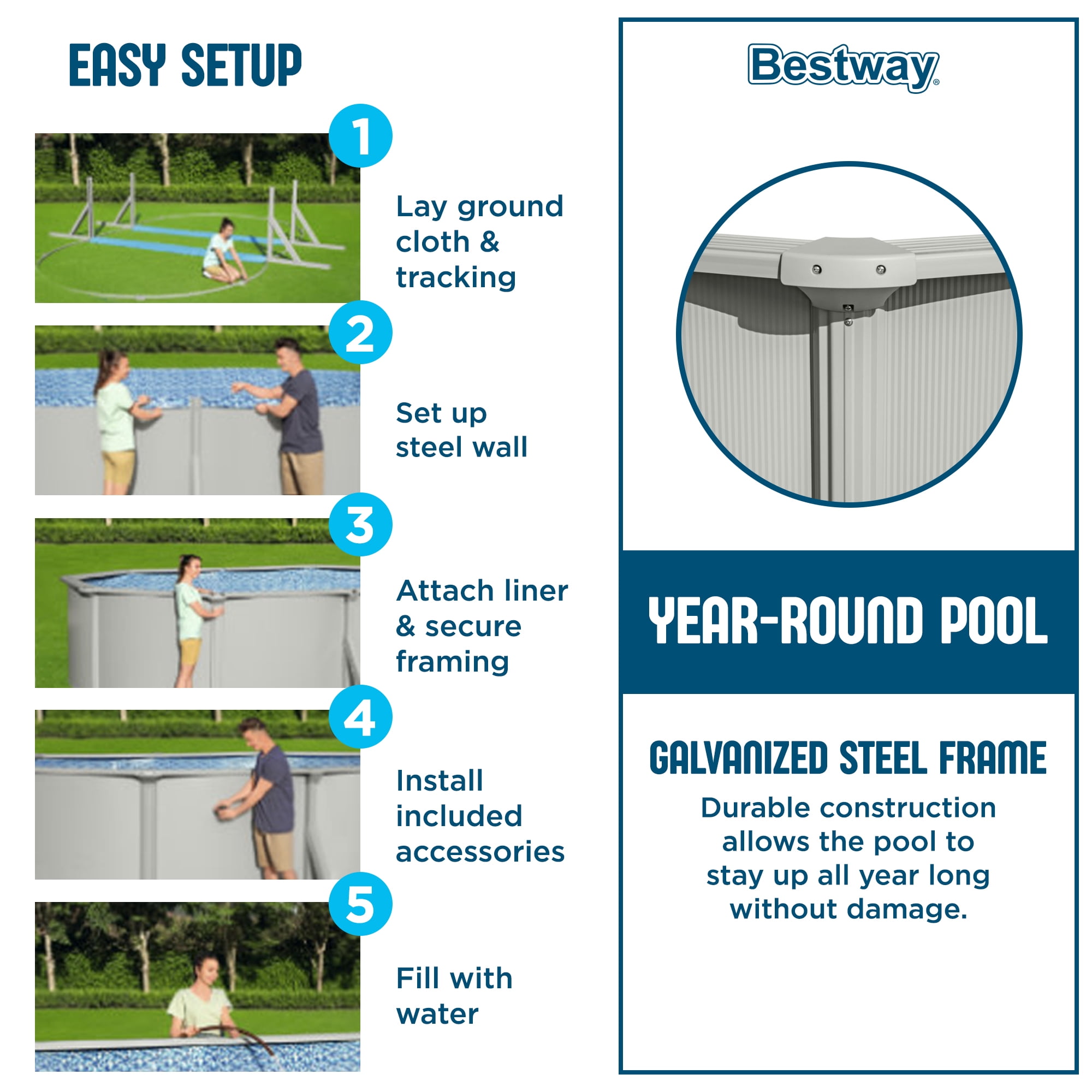 Bestway Hydrium 15' x 48" Steel Side Wall Above Ground Pool w/ Sand Pump & Accessories