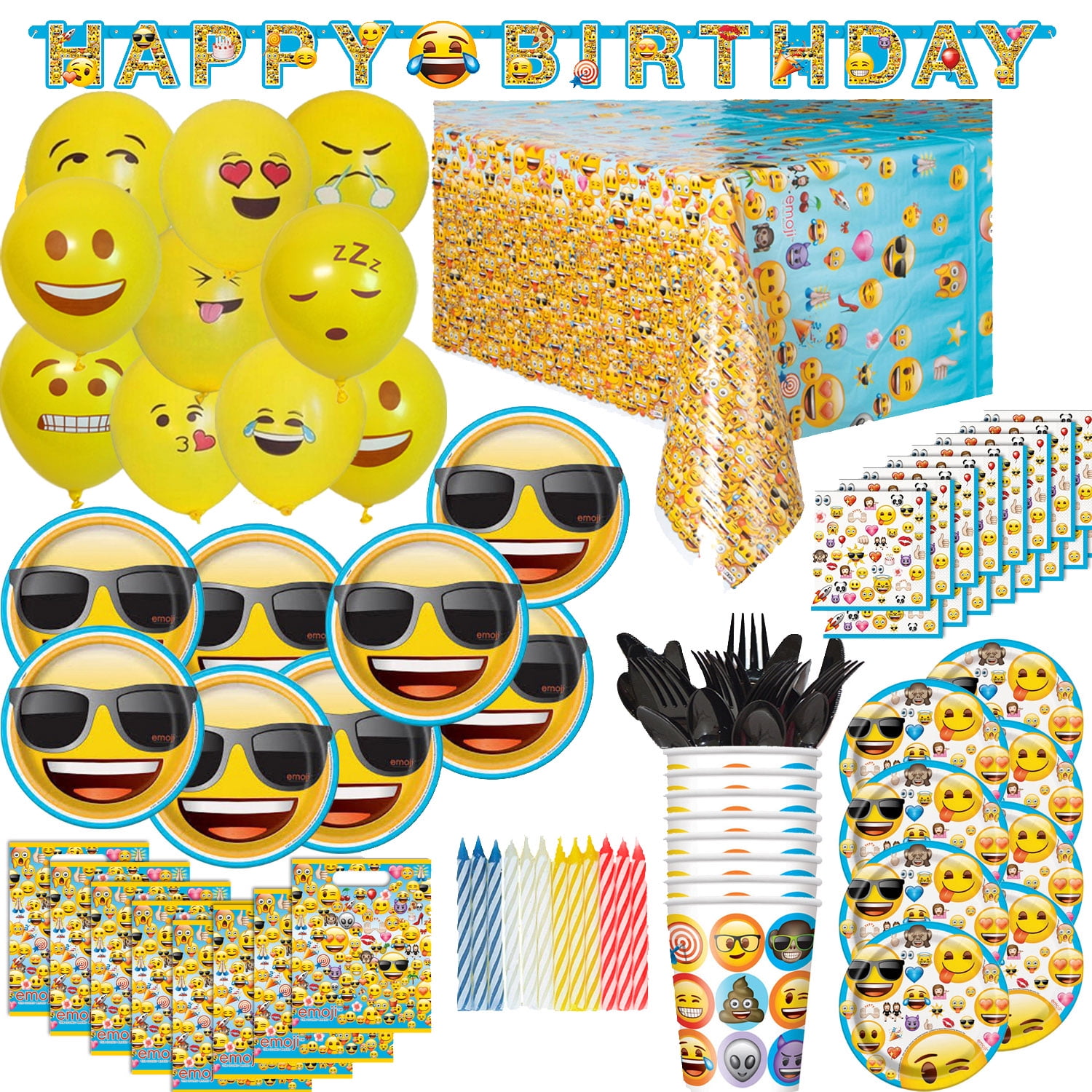EMOJI SMILEY FACE PARTY SUPPLIES PLATES CUPS NAPKINS TABLECLOTH BAGS MORE! 