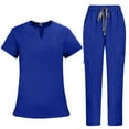 thumbnail image 3 of Fgvctg Women Scrubs Sets Plus Size Scrubs Stretchy V Neck Yoga Scrub Pants and Tops Nursing Scrubs Medical Scrubs Tall Scrubs Sets Royal Blue L, 3 of 9