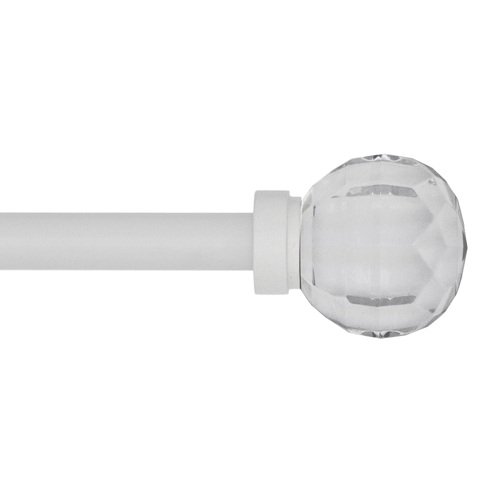 Mainstays 1/2" Adjustable Single Curtain Rod, 48"-84", White Acrylic Ball