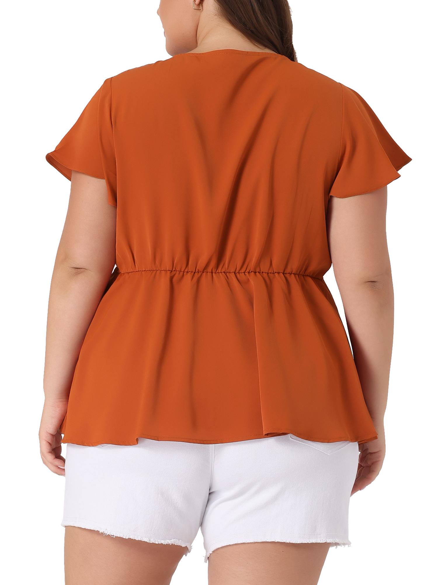 DARING DIVA Women's Plus Flare Sleeves V Neck Lace Front Peplum Blouse 4X Caramel