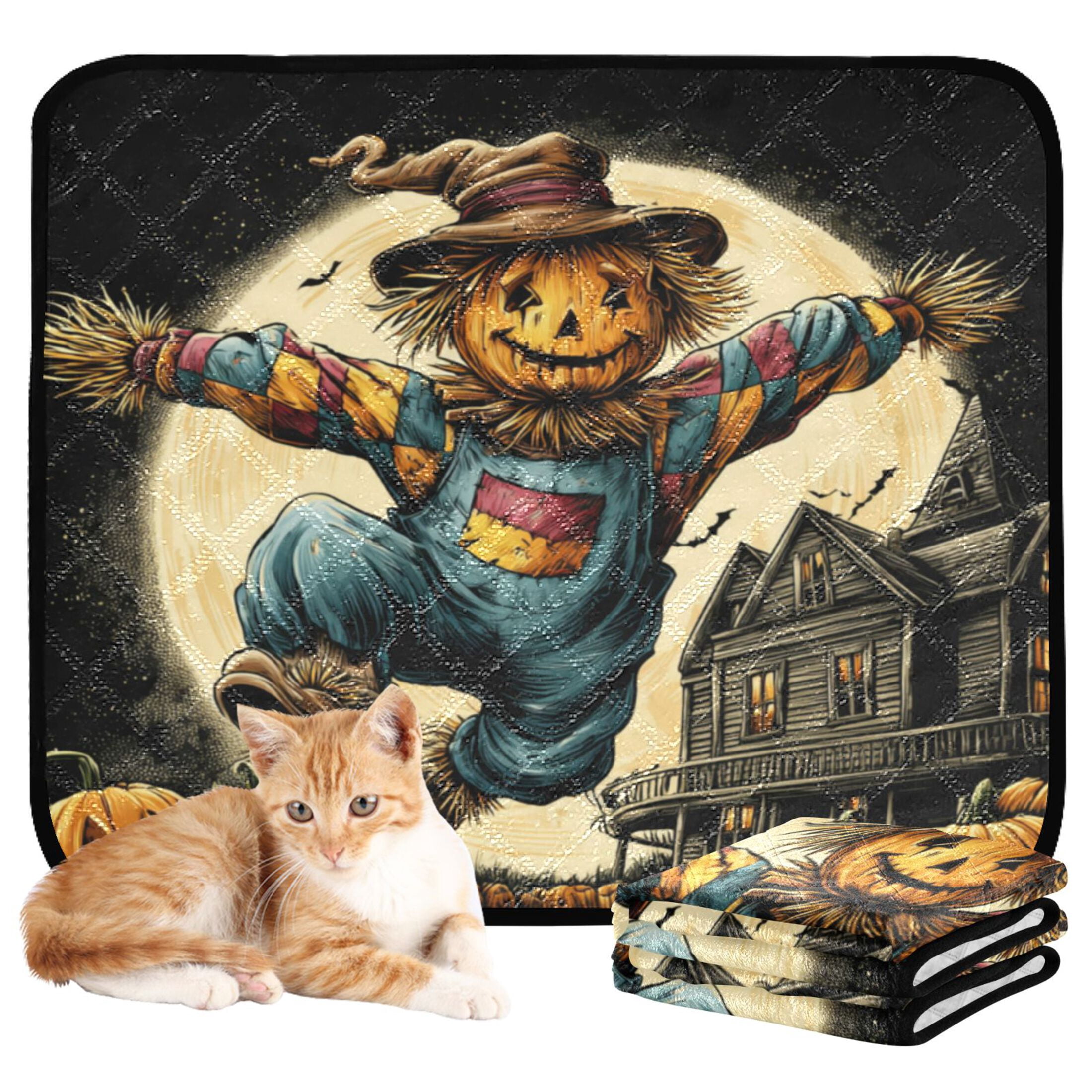 Qxltty Cute Scarecrow Cat litter Pads Pet Set of 2 Diaper Mats Center Anti-leakage Layer Absorbent Soft and Comfortable