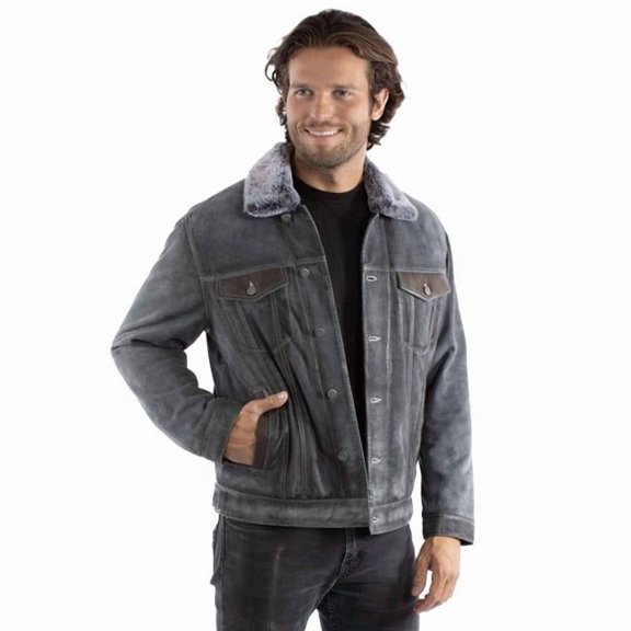 Scully 2073-169-XL Western Jacket Mens Jean Leather Button, Blue - Extra Large