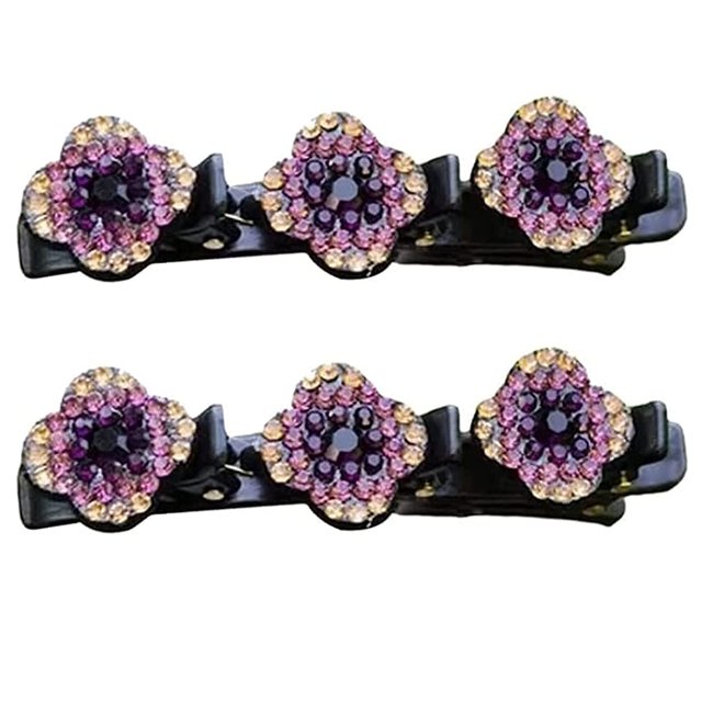 Sparkling Crystal Stone Braided Hair Clips - Satin Fabric Hair Bands -Mini Waterproof Rhinestone Hair Clips - 1/2/4/8 Pack Duckbill Hair Clips for Womens and Girls (Brown-2PC)