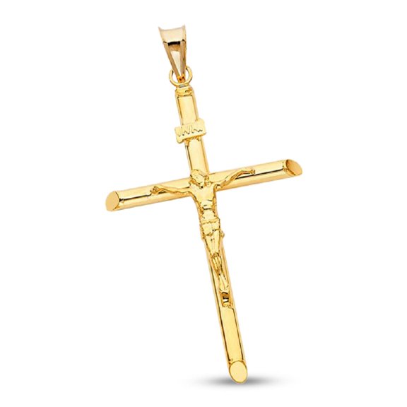 Jesus Crucifix INRI Pendant Solid 14k Yellow Gold Cross Charm Religious Genuine 42 x 28 mm