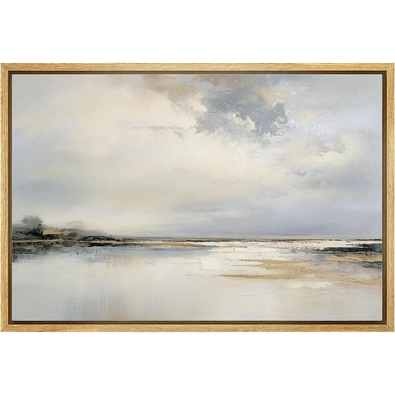 PixonSign Framed Canvas Print Wall Art Storm Cloud Lake Reflection Nature Wilderness Illustrations Fine Art Decorative Farmhouse/Country Relax/Calm/Cozy Multicolor Zen for Bedroom - 16"x24" Natural